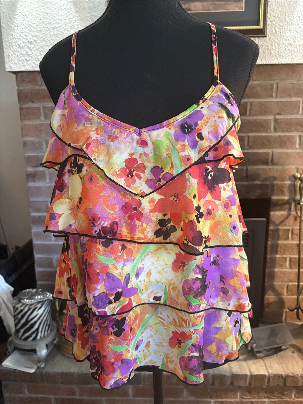 Floral Tiered Ruffle Cami Top - Purple Multi